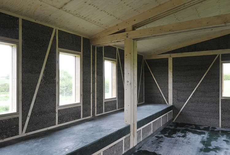 Interior of the hempcrete yoga studio at Margent Farm