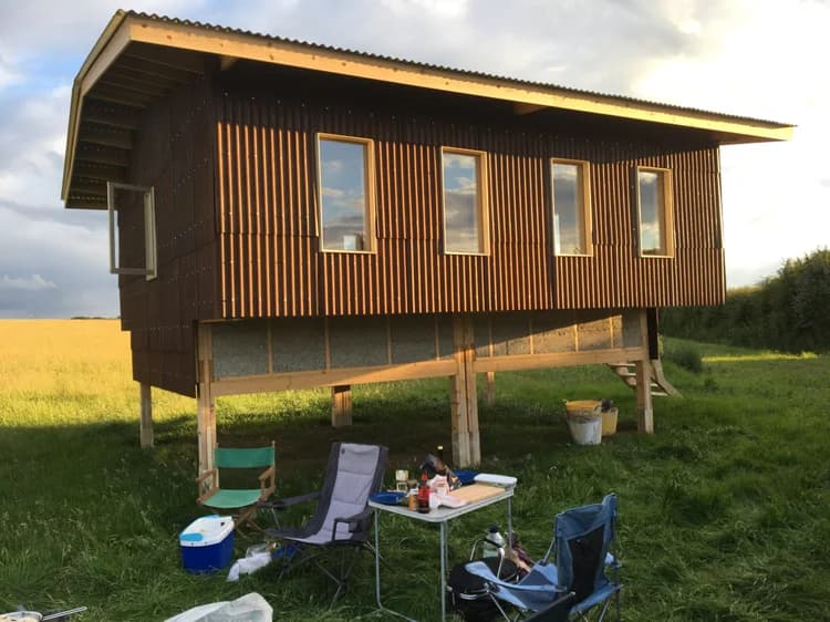 Exterior of the hempcrete yoga studio at Margent Farm